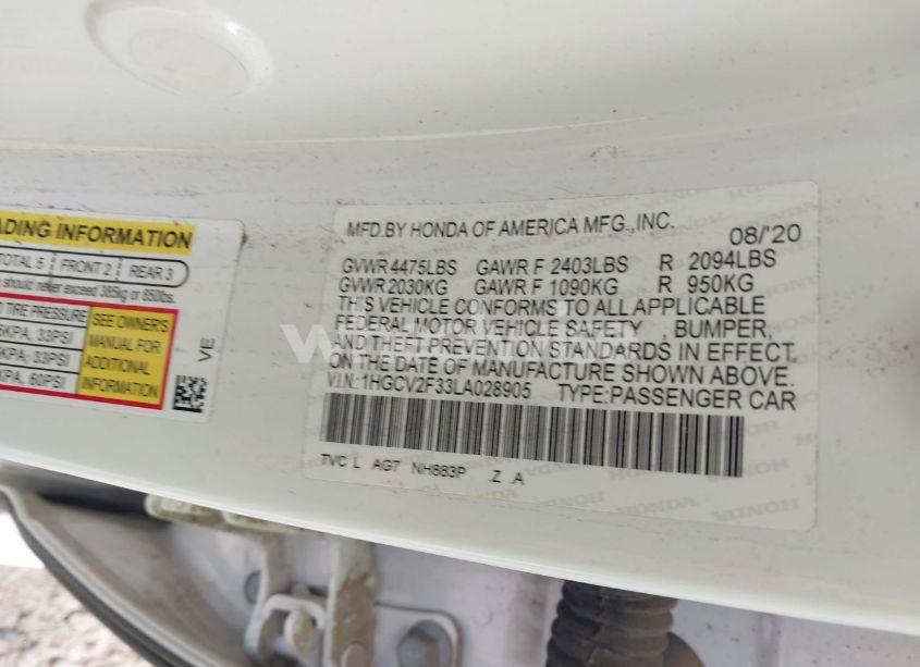 Photo 9 of 2020 Honda Accord SPORT 2.0T (VIN 1HGCV2F33LA028905)