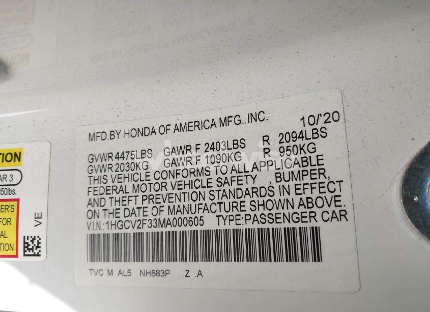 Photo 9 of 2021 Honda Accord SPORT 2.0T (VIN 1HGCV2F33MA000605)