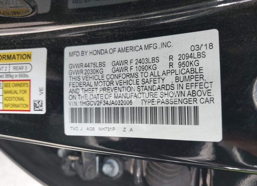 Photo 9 of 2018 Honda Accord SPORT 2.0T (VIN 1HGCV2F34JA032006)