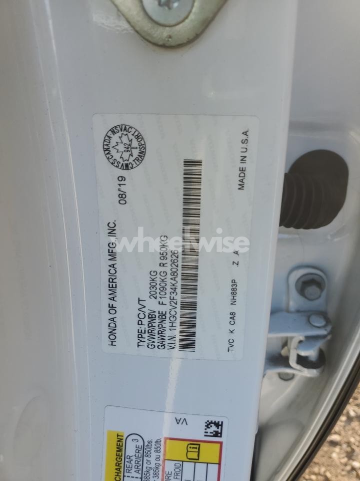 Photo 12 of 2019 HONDA ACCORD SPORT (VIN 1HGCV2F34KA802626)