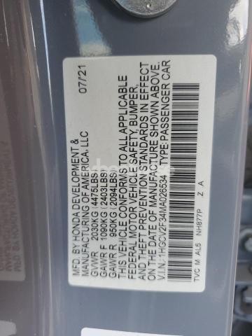 Photo 12 of 2021 HONDA ACCORD SPORT (VIN 1HGCV2F34MA026534)