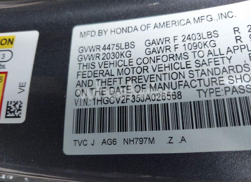 Photo 9 of 2018 Honda Accord SPORT 2.0T (VIN 1HGCV2F35JA026568)