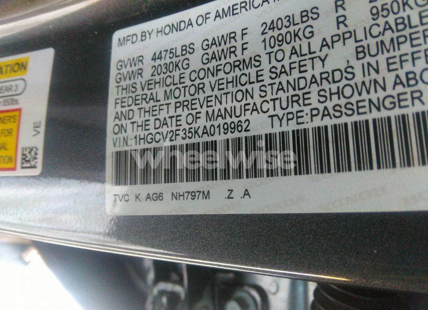 Photo 9 of 2019 Honda Accord SPORT 2.0T (VIN 1HGCV2F35KA019962)