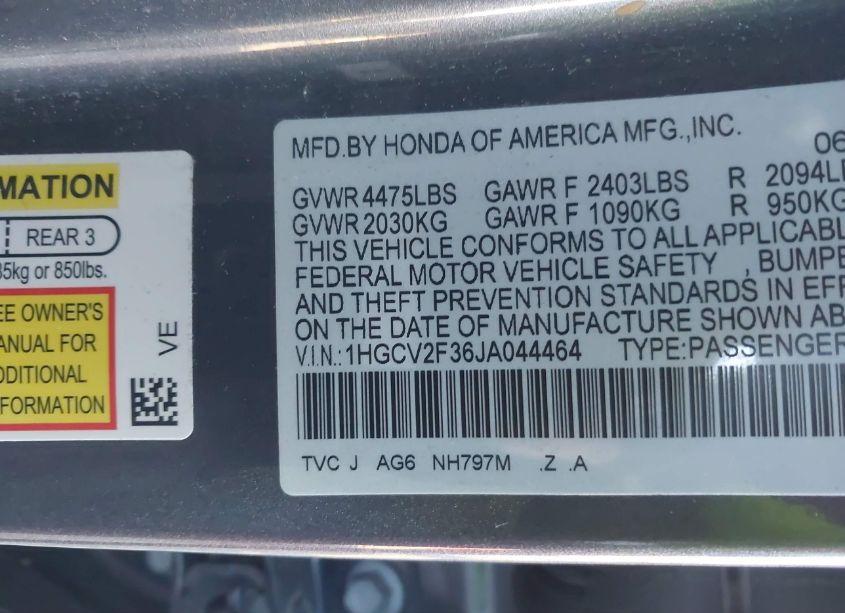 Photo 9 of 2018 Honda Accord SPORT 2.0T (VIN 1HGCV2F36JA044464)