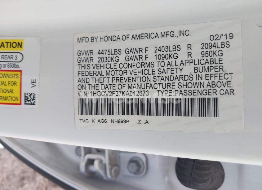 Photo 9 of 2019 Honda Accord SPORT 2.0T (VIN 1HGCV2F37KA012673)