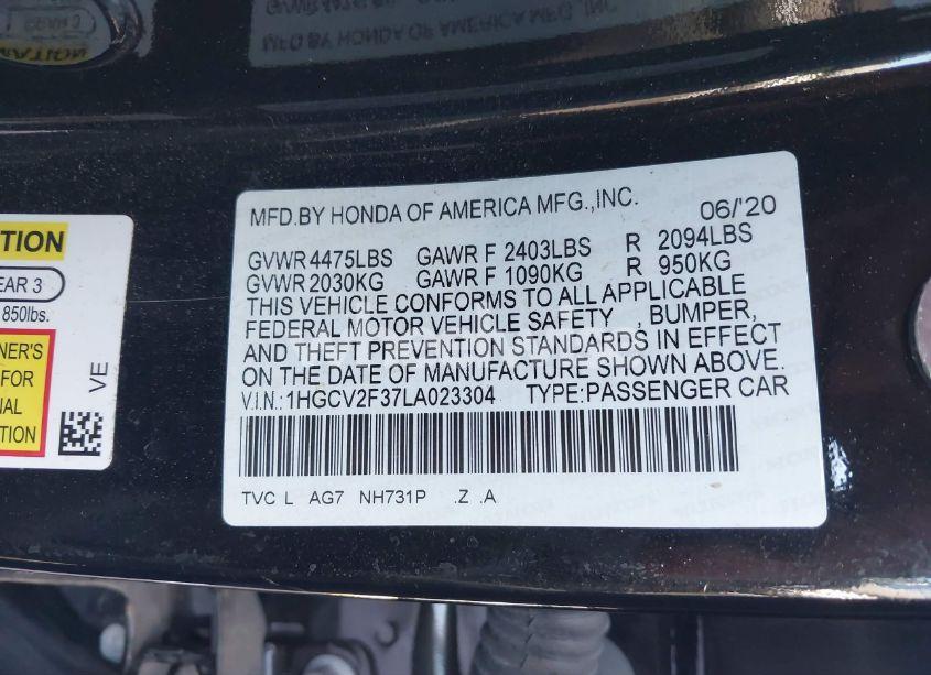 Photo 9 of 2020 Honda Accord SPORT 2.0T (VIN 1HGCV2F37LA023304)