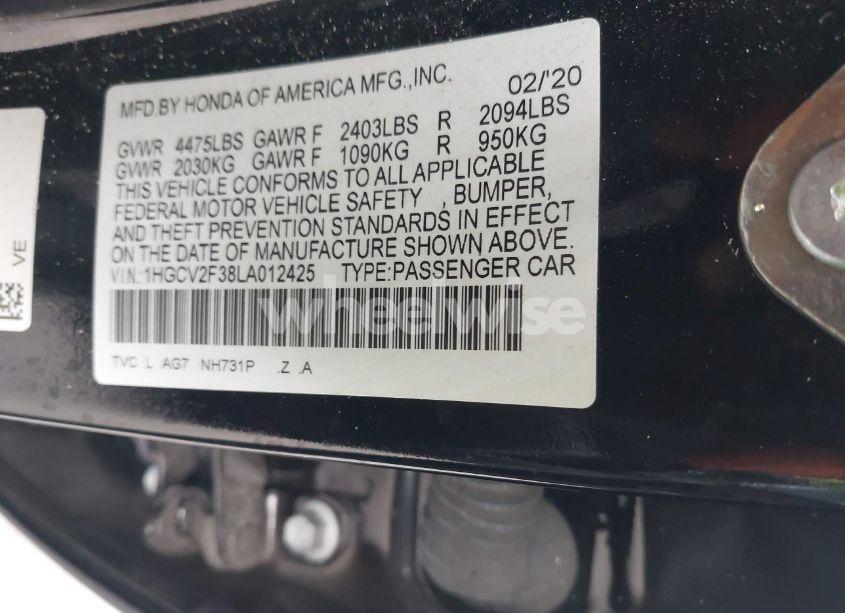 Photo 9 of 2020 Honda Accord SPORT 2.0T (VIN 1HGCV2F38LA012425)