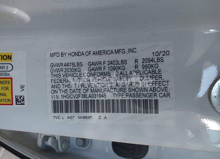 Photo 9 of 2020 Honda Accord SPORT 2.0T (VIN 1HGCV2F38LA031945)