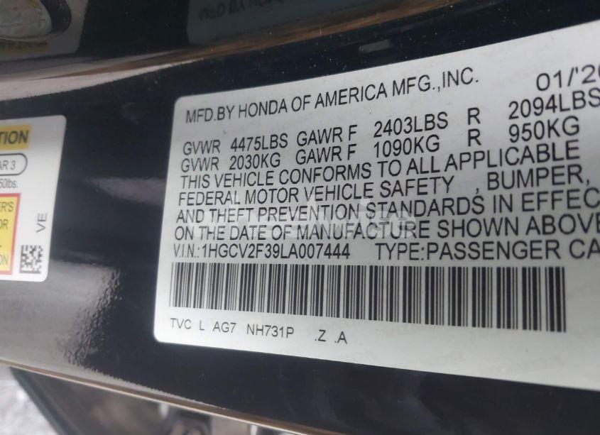 Photo 9 of 2020 Honda Accord SPORT 2.0T (VIN 1HGCV2F39LA007444)