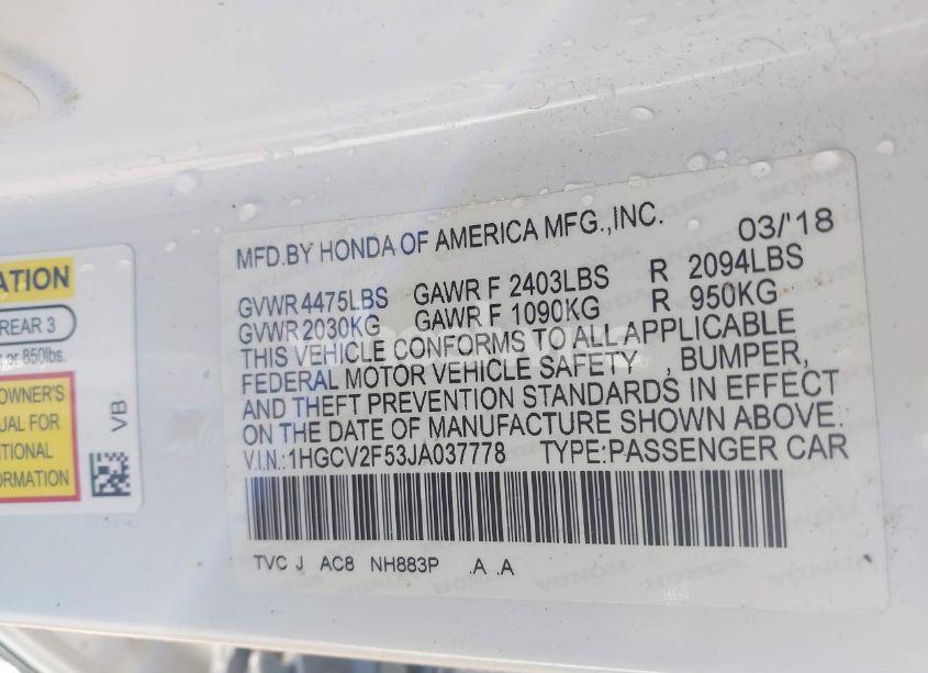 Photo 9 of 2018 Honda Accord EX-L 2.0T (VIN 1HGCV2F53JA037778)