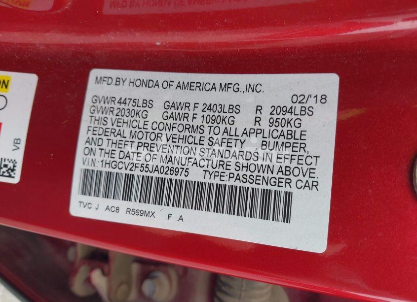 Photo 9 of 2018 Honda Accord EX-L 2.0T (VIN 1HGCV2F55JA026975)