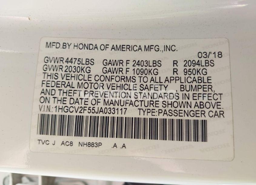 Photo 9 of 2018 Honda Accord EX-L 2.0T (VIN 1HGCV2F55JA033117)