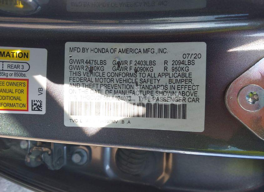 Photo 9 of 2020 Honda Accord EX-L 2.0T (VIN 1HGCV2F56LA024073)
