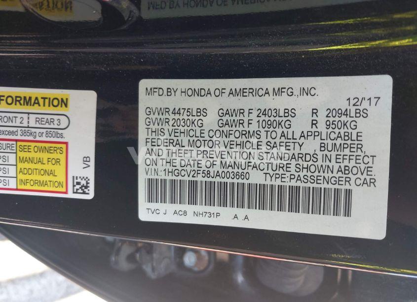 Photo 9 of 2018 Honda Accord EX-L 2.0T (VIN 1HGCV2F58JA003660)