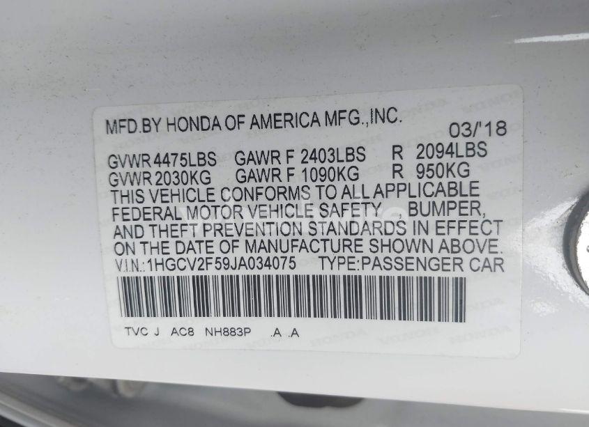 Photo 9 of 2018 Honda Accord EX-L 2.0T (VIN 1HGCV2F59JA034075)