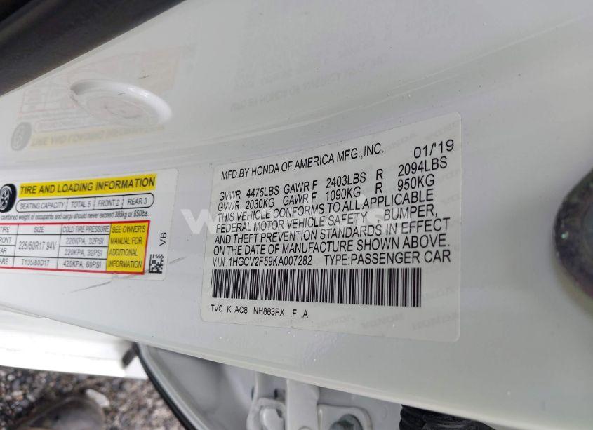 Photo 9 of 2019 Honda Accord EX-L 2.0T (VIN 1HGCV2F59KA007282)