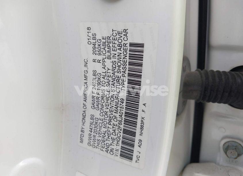 Photo 9 of 2018 Honda Accord EX-L 2.0T (VIN 1HGCV2F66JA015749)