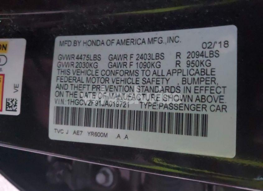 Photo 9 of 2018 Honda Accord TOURING 2.0T (VIN 1HGCV2F91JA019721)