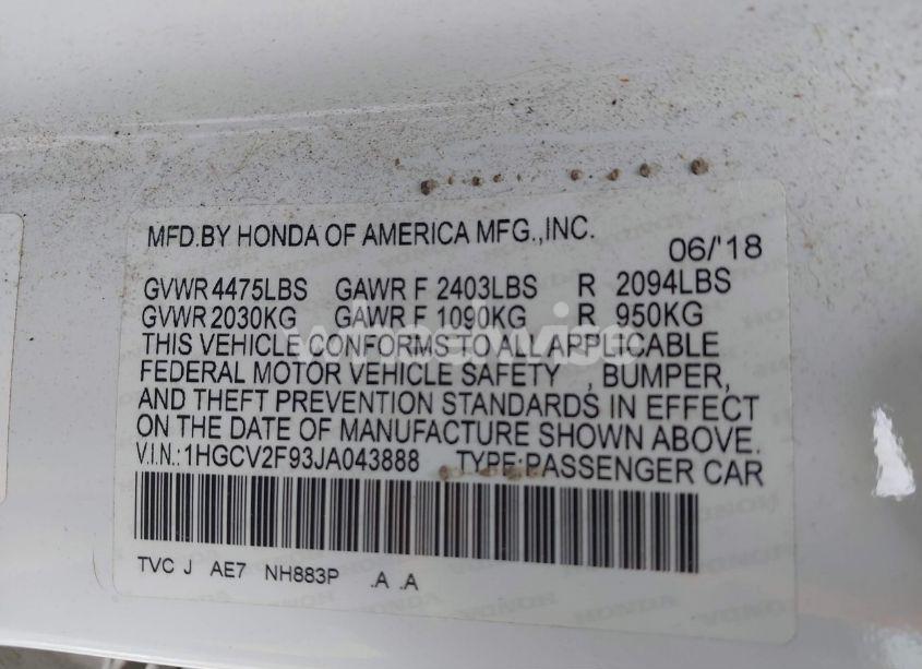 Photo 9 of 2018 Honda Accord TOURING 2.0T (VIN 1HGCV2F93JA043888)