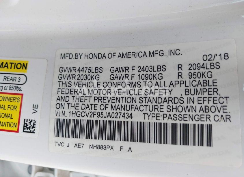 Photo 9 of 2018 Honda Accord TOURING 2.0T (VIN 1HGCV2F95JA027434)