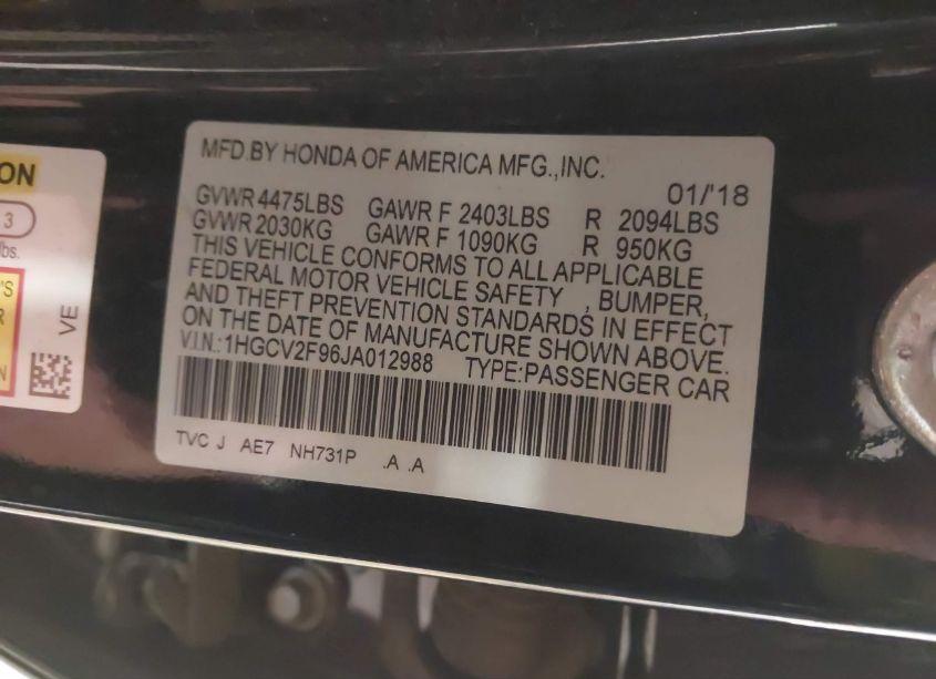 Photo 9 of 2018 Honda Accord TOURING 2.0T (VIN 1HGCV2F96JA012988)