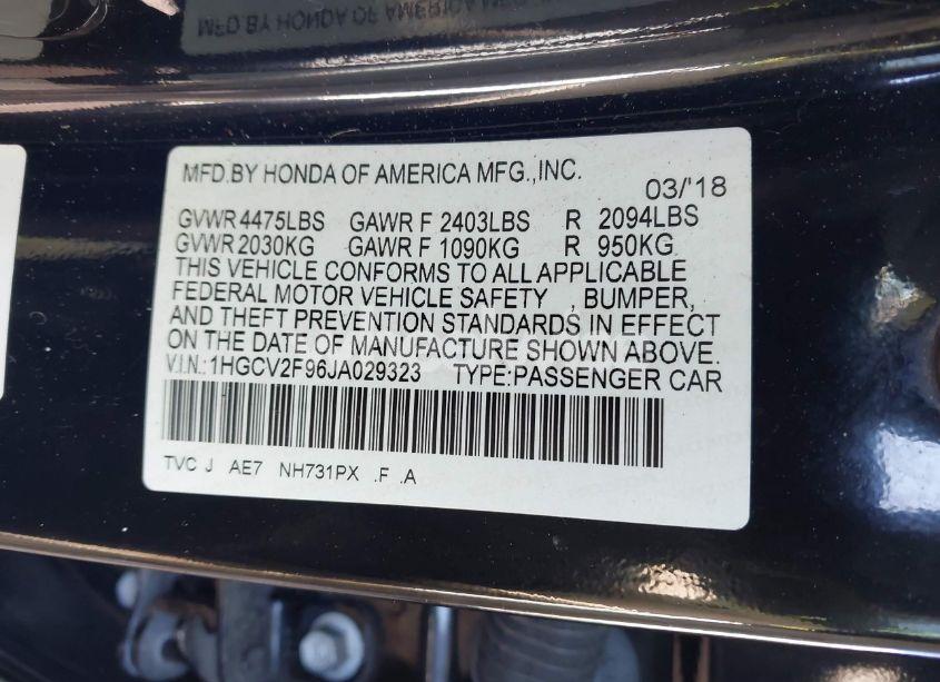 Photo 9 of 2018 Honda Accord TOURING 2.0T (VIN 1HGCV2F96JA029323)