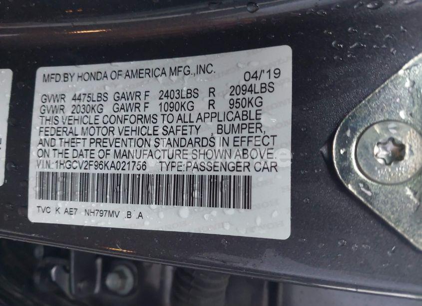 Photo 9 of 2019 Honda Accord TOURING 2.0T (VIN 1HGCV2F96KA021756)