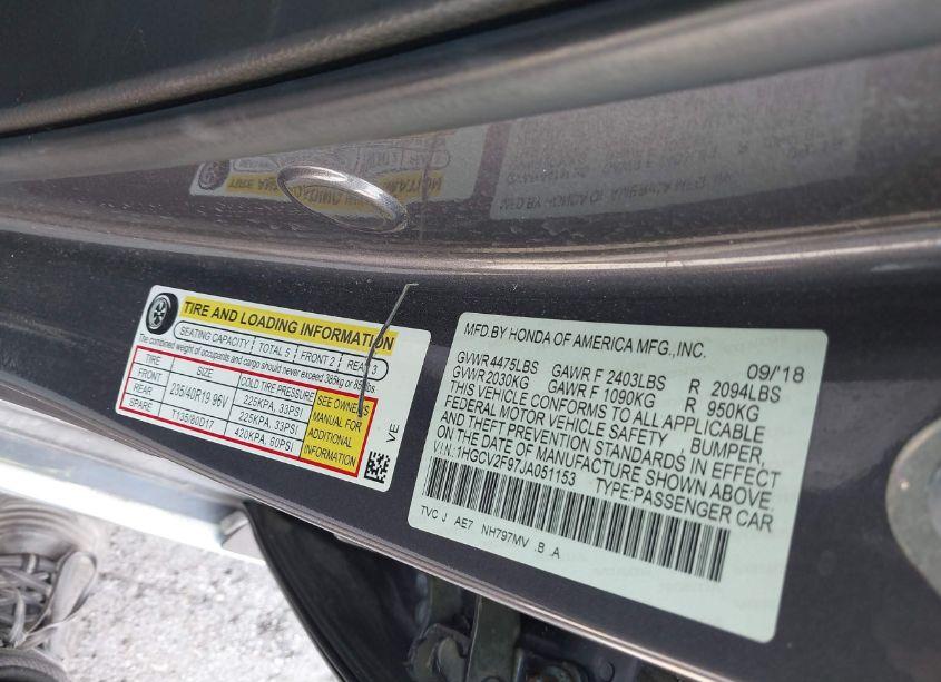 Photo 9 of 2018 Honda Accord TOURING 2.0T (VIN 1HGCV2F97JA051153)
