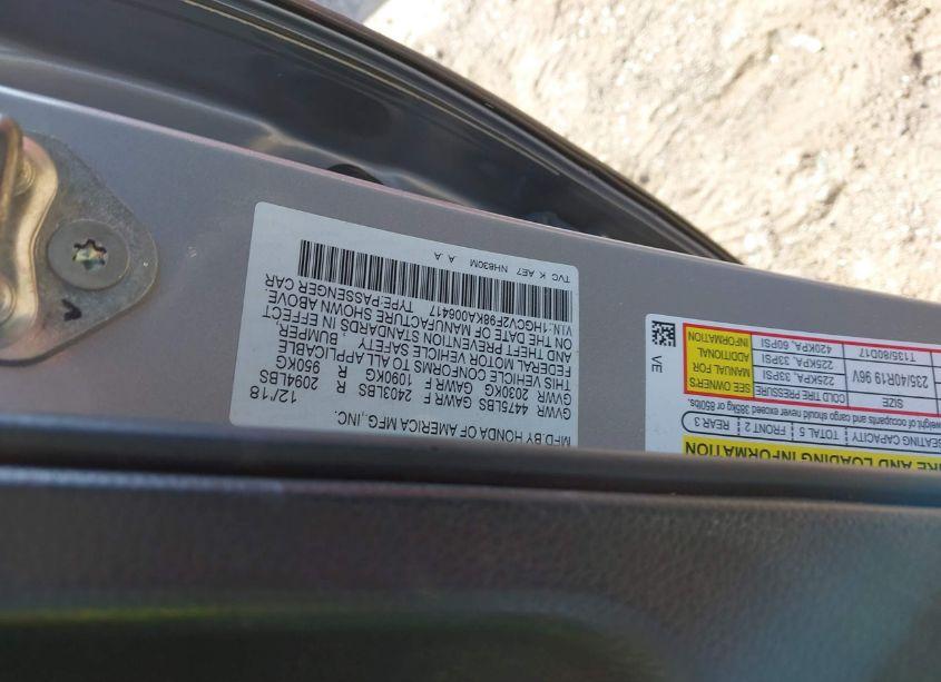 Photo 9 of 2019 Honda Accord TOURING 2.0T (VIN 1HGCV2F98KA006417)