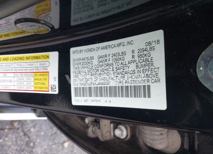 Photo 9 of 2018 Honda Accord TOURING 2.0T (VIN 1HGCV2F9XJA048067)