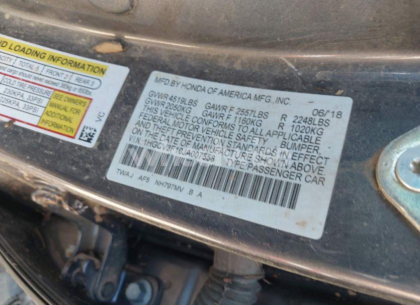 Photo 9 of 2018 Honda Accord HYBRID (VIN 1HGCV3F10JA007558)