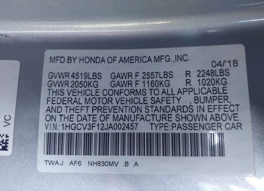 Photo 9 of 2018 Honda Accord HYBRID (VIN 1HGCV3F12JA002457)