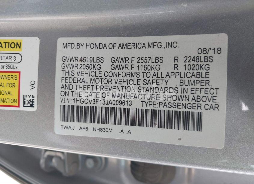 Photo 9 of 2018 Honda Accord HYBRID (VIN 1HGCV3F13JA009613)