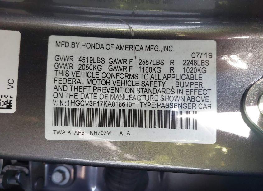 Photo 9 of 2019 Honda Accord HYBRID (VIN 1HGCV3F17KA018610)