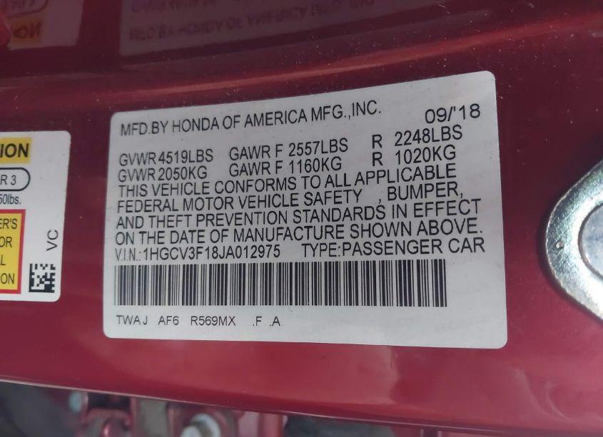 Photo 9 of 2018 Honda Accord HYBRID (VIN 1HGCV3F18JA012975)