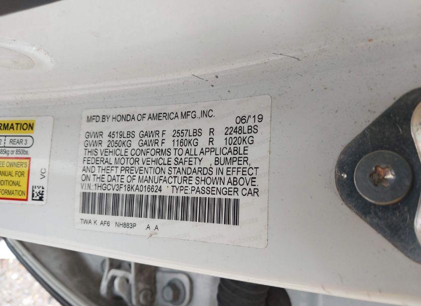 Photo 9 of 2019 Honda Accord HYBRID (VIN 1HGCV3F18KA016624)