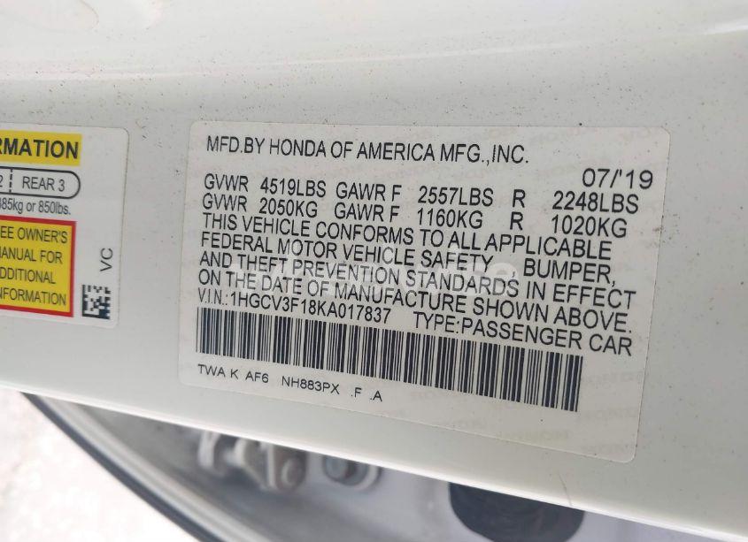 Photo 9 of 2019 Honda Accord HYBRID (VIN 1HGCV3F18KA017837)