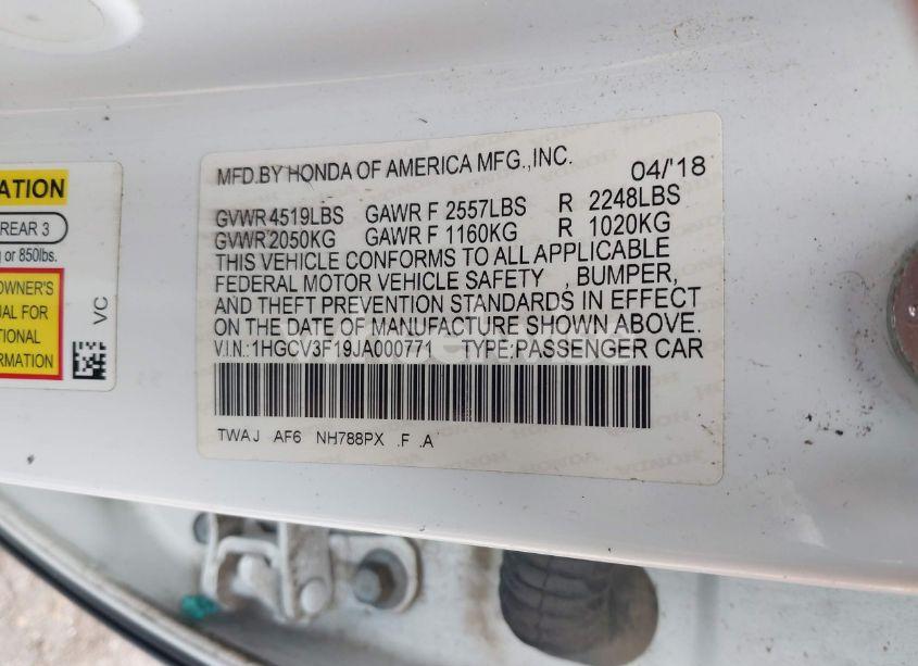 Photo 9 of 2018 Honda Accord HYBRID (VIN 1HGCV3F19JA000771)