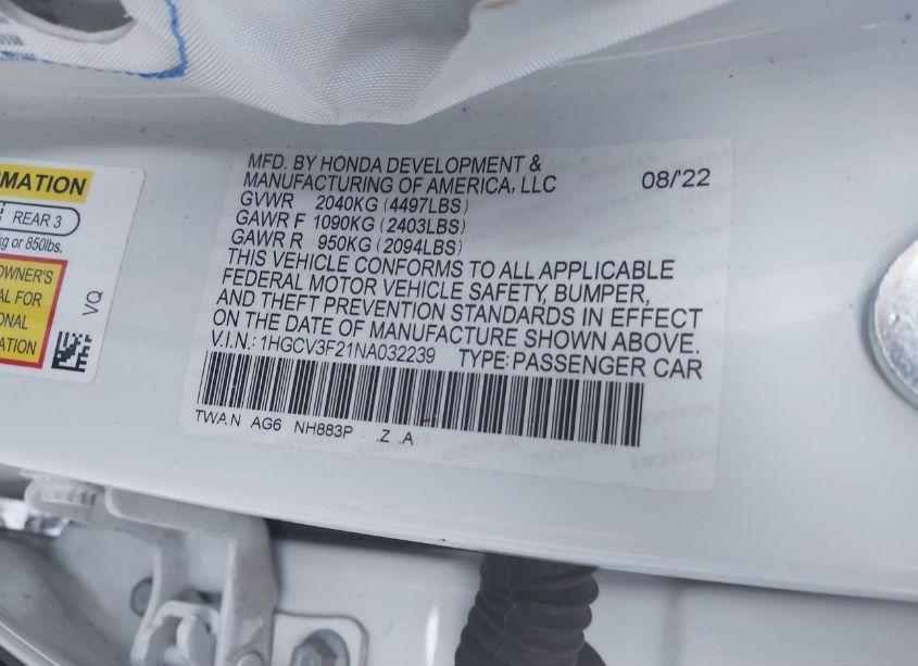 Photo 9 of 2022 Honda Accord HYBRID SPORT (VIN 1HGCV3F21NA032239)