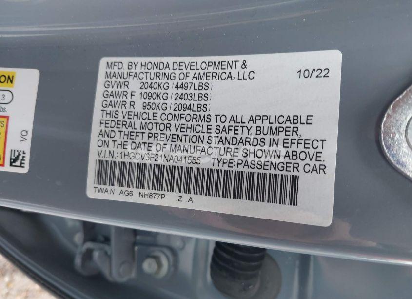 Photo 9 of 2022 Honda Accord HYBRID SPORT (VIN 1HGCV3F21NA041555)