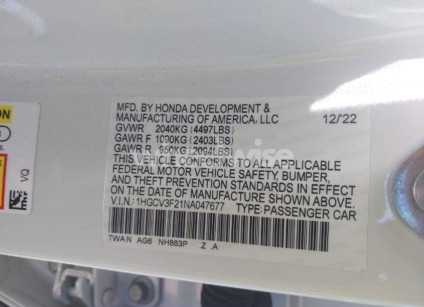 Photo 9 of 2022 Honda Accord HYBRID SPORT (VIN 1HGCV3F21NA047677)