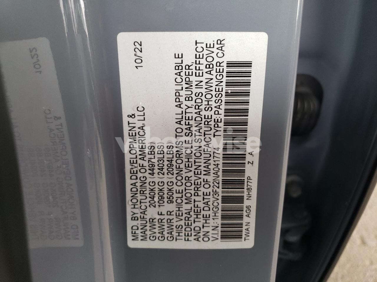 Photo 12 of 2022 HONDA ACCORD HYBRID SPORT (VIN 1HGCV3F22NA041774)