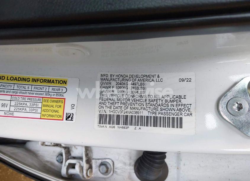 Photo 9 of 2022 Honda Accord HYBRID SPORT (VIN 1HGCV3F24NA038911)