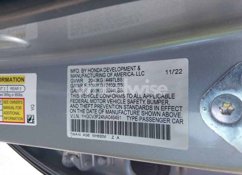 Photo 9 of 2022 Honda Accord HYBRID SPORT (VIN 1HGCV3F24NA046491)