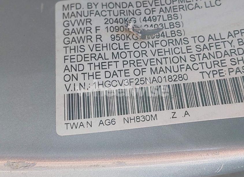 Photo 9 of 2022 Honda Accord HYBRID SPORT (VIN 1HGCV3F25NA018280)