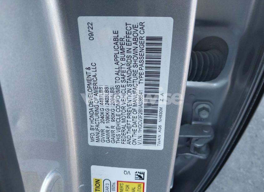 Photo 9 of 2022 Honda Accord HYBRID SPORT (VIN 1HGCV3F28NA038541)