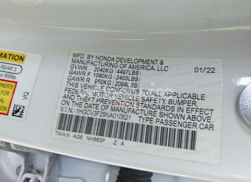 Photo 9 of 2022 Honda Accord HYBRID SPORT (VIN 1HGCV3F29NA010621)