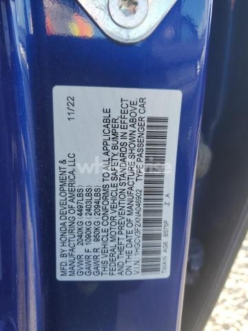 Photo 2 of 2022 HONDA ACCORD HYBRID SPORT (VIN 1HGCV3F2XNA046902)