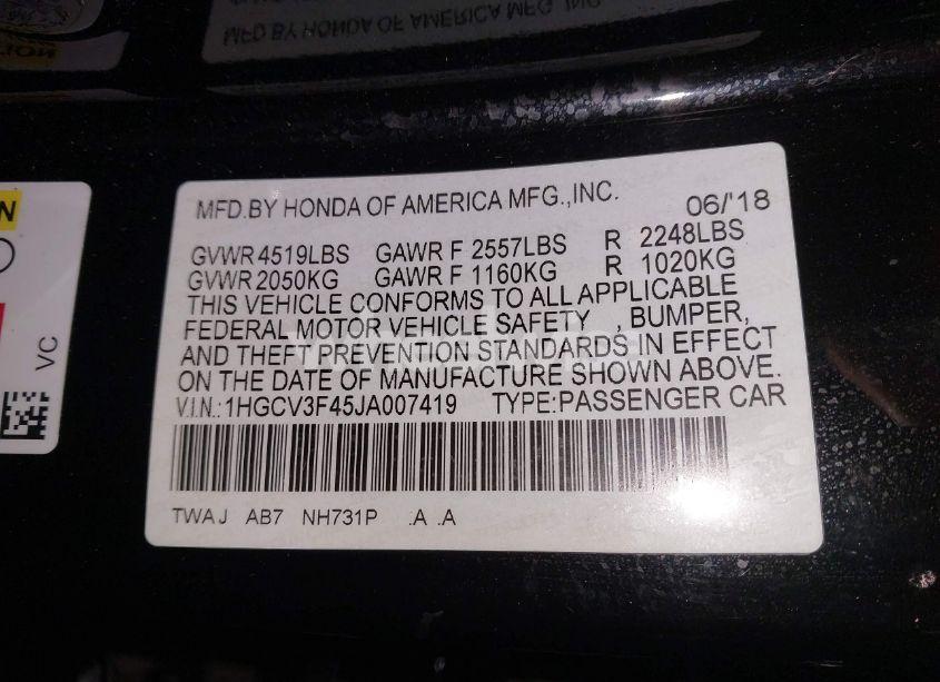 Photo 9 of 2018 Honda Accord HYBRID EX (VIN 1HGCV3F45JA007419)