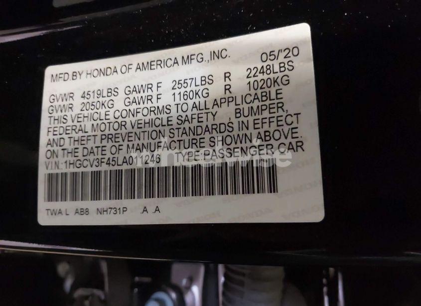 Photo 9 of 2020 Honda Accord HYBRID EX (VIN 1HGCV3F45LA011246)